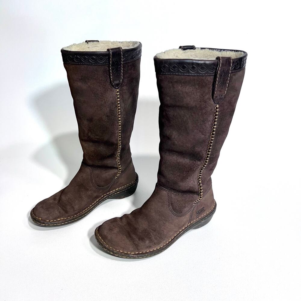 UGG Boot Women 5 Dark Brown Leather Swell Suede Tall Sheepskin Australia # 5676 - Picture 2 of 12